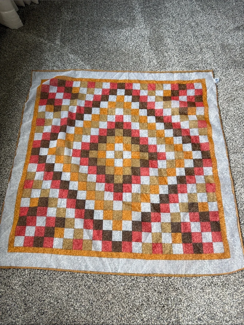 Vintage Scarf – Orange, Red & Brown Geometric Checkerboard Chiffon